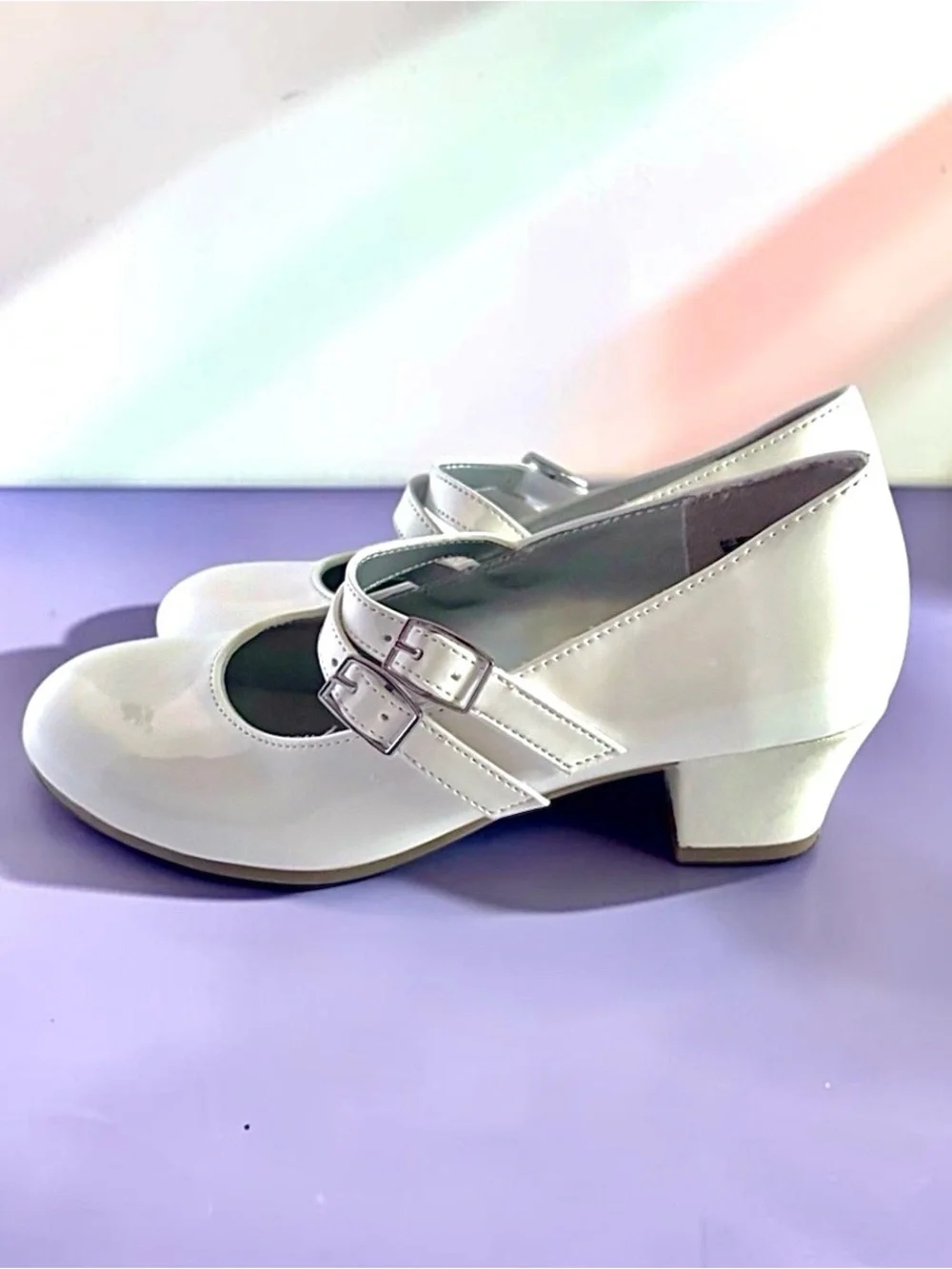 American Eagle Dress Heels White Patent Girls Size 2.5 Excellent Condition 👠